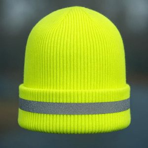 Reflective Safety Beanie Hat High Visibility Solid Color Knit Skull Cap Bright Thermal Winter Hat for Outdoors