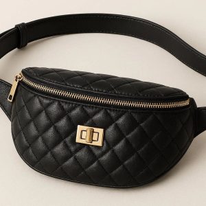 Quilted Vegan Leather Belt Bag Chic Diamond Pattern Fanny Pack Elegant Crossbody Waist Purse for Fashion Forward Women