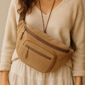 20 Bohemian Corduroy Belt Bag Aesthetic Ribbed Fanny Pack Large Capacity Casual Crossbody Waist Pouch Travel Shoulder Purse