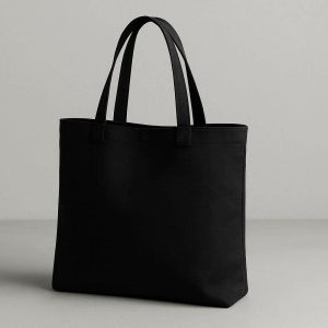 Sleek Matte Black Canvas Tote Bag Minimalist Aesthetic Travel Shoulder Purse Casual Cotton Book Bag for Adults