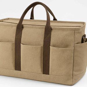 24 Large Canvas Utility Tote Bag Top Zipper Closure Multi Pocket Work Teacher Bag Heavy Duty Travel Handbag