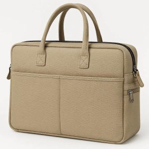 Structured Canvas Work Tote Bag Padded Laptop Compartment Zippered Handbag Professional Office Commuter Bag with Pockets