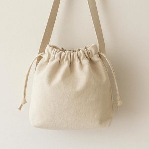 28 Casual Canvas Bucket Bag Minimalist Top Drawstring Shoulder Purse Lightweight Cotton Crossbody Handbag with Wide Strap