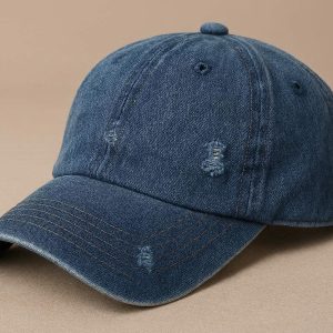 6 Casual Denim Baseball Cap Distressed Solid Color Jean Dad Hat Adjustable Cotton Unstructured Sun Cap for Adults