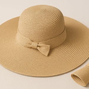 Packable Wide Brim Straw Sun Hat Solid Color Summer Beach Visor Foldable Panama Derby Hat for Women